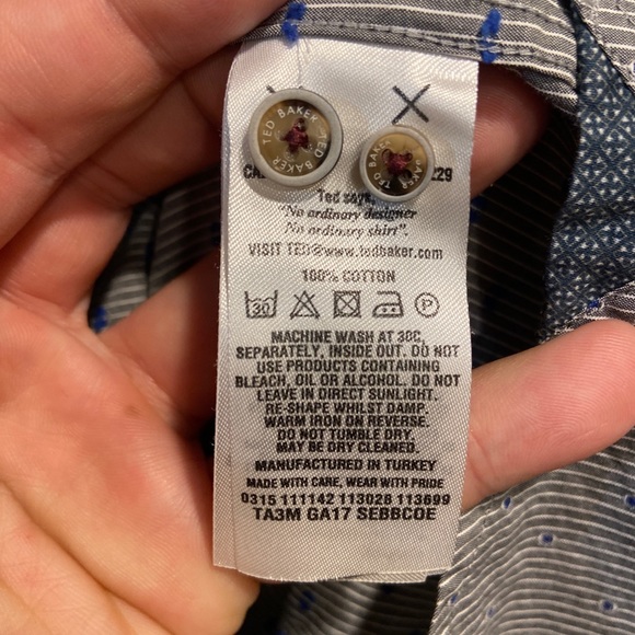 Ted Baker Gray Stripe Blue Dot Long Sleeve Button Up Flip Cuff Shirt Men 3 Small - Picture 5 of 7